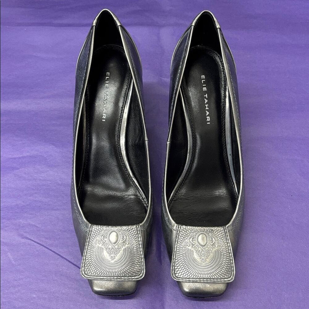 Elie Tahari Kitten Metallic Silver Heels Pumps Workwear 37. UK / 6.5 - 7 US
